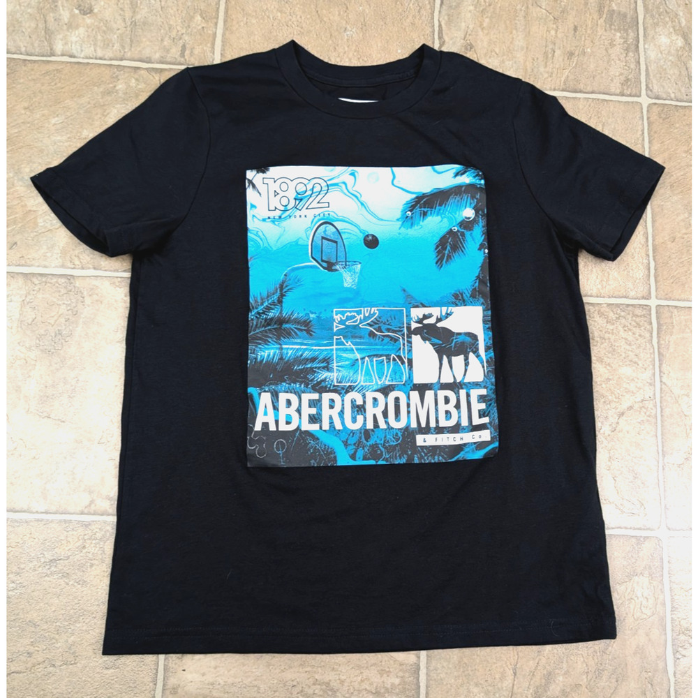 Abercrombie Kids sz 13/14 boys T-shirt knit black short sleeves basketball 2458